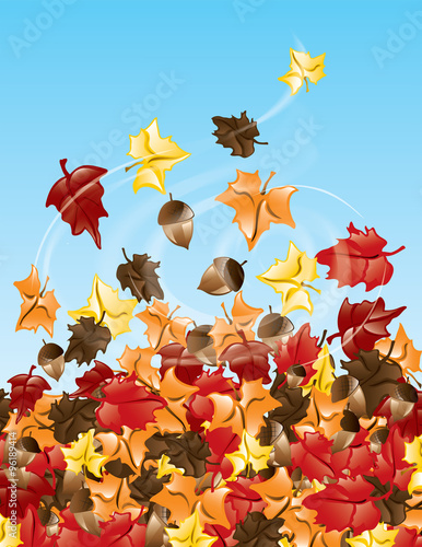 Background illustration of a pile of falling autumn leaves
