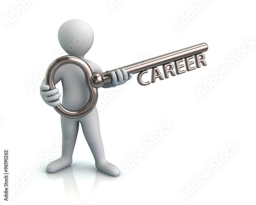 Cartoon man and silver key with word career