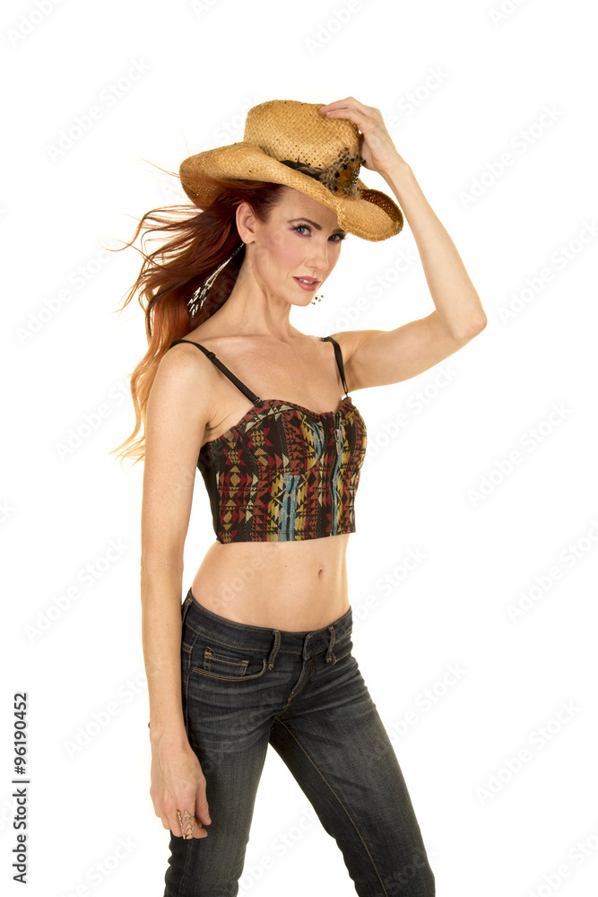 cowgirl halter top stand hand on hat angled cowgirl halter top stand hand on hat angled