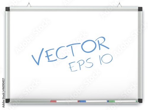 Vector Whiteboard. Whiteboard on wall with Marker Pens. Copy space. Vector EPS10.