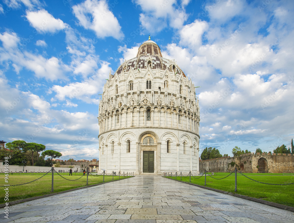 sky clouds above the dome of baptistery in Italy