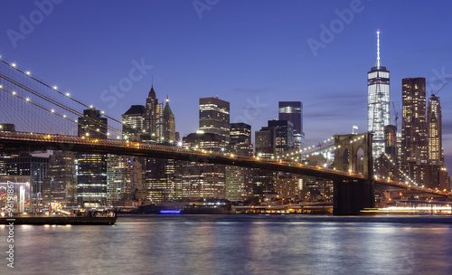 Manhattan waterfront at night, New York City, USA