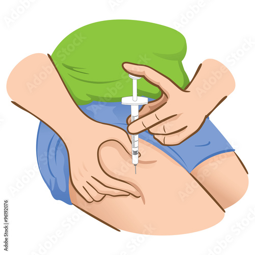 Person applying injection in the thigh or leg photo