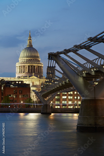 St Paul's cathedral and Millennium bridge in London, evening #96192485
