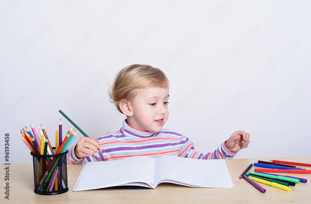 girl drawing with colorful pencils girl drawing with colorful pencils