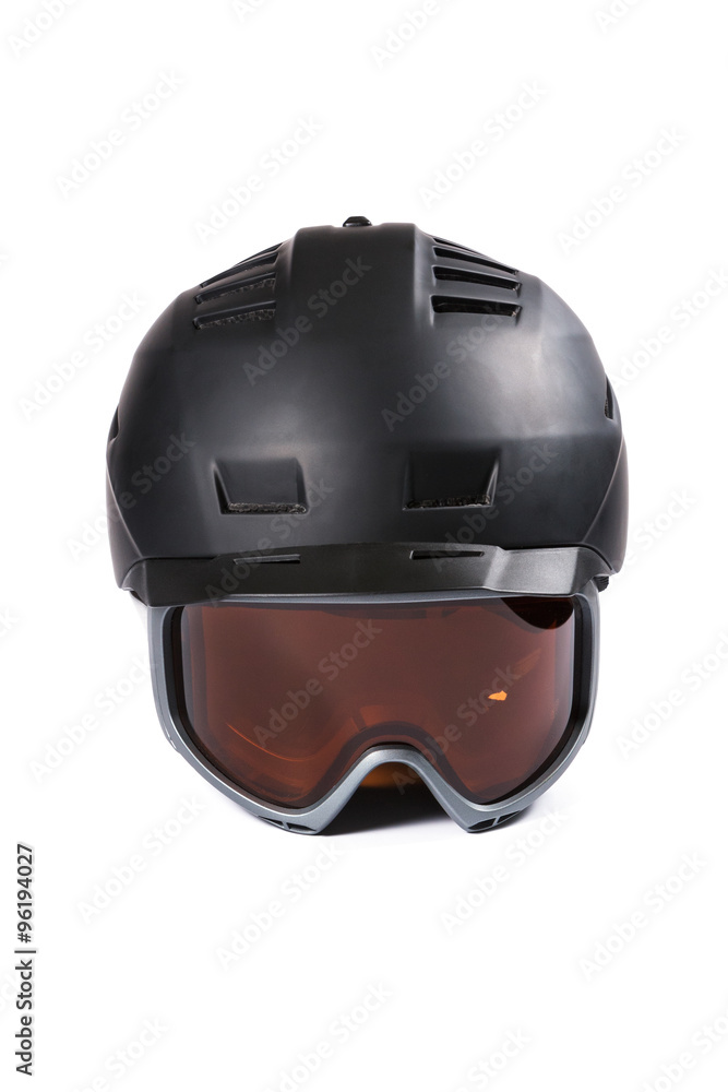 Fototapeta premium Black ski and snowboard helmet and glasses