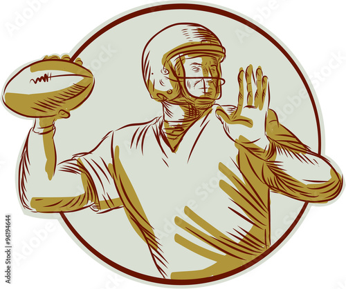 American Football QB Throwing Circle Side Etching