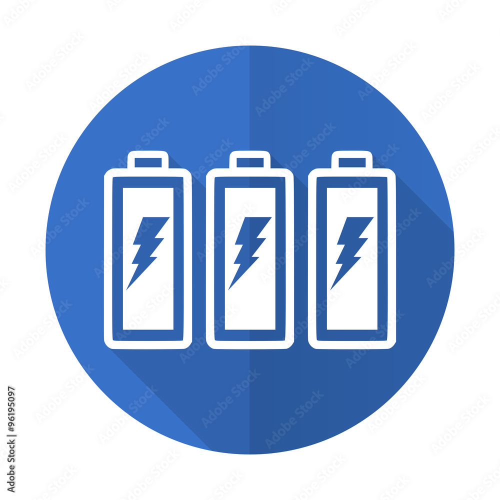 battery blue flat desgn icon with shadow on white background battery blue flat desgn icon with shadow on white background