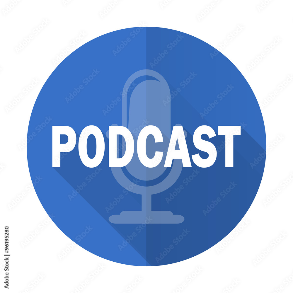 podcast blue flat desgn icon with shadow on white background podcast blue flat desgn icon with shadow on white background