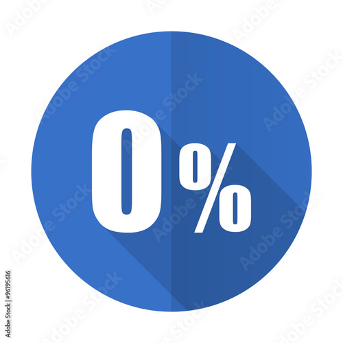 0 percent blue flat desgn icon with shadow on white background