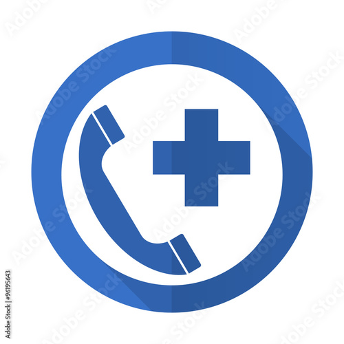 emergency call blue flat desgn icon with shadow on white background