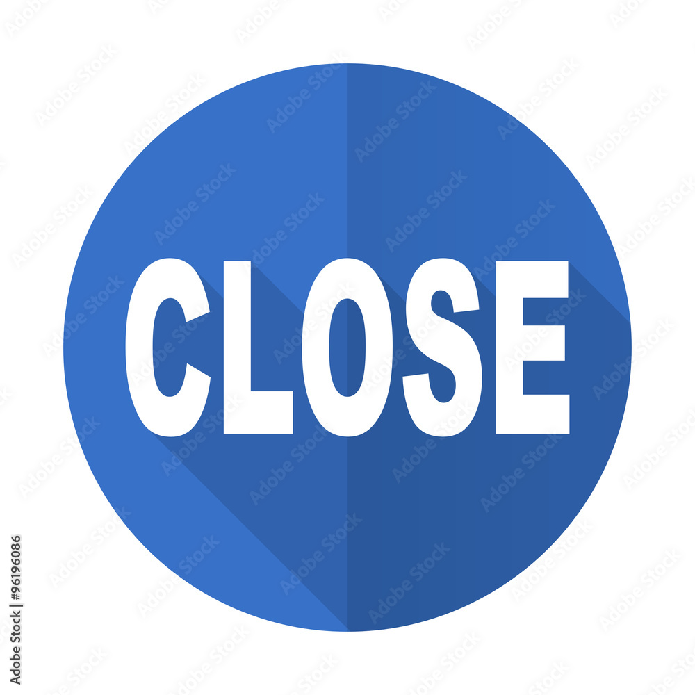 close blue flat desgn icon with shadow on white background