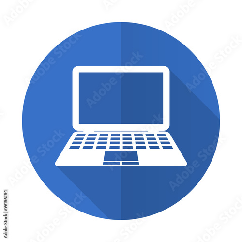 computer blue flat desgn icon with shadow on white background