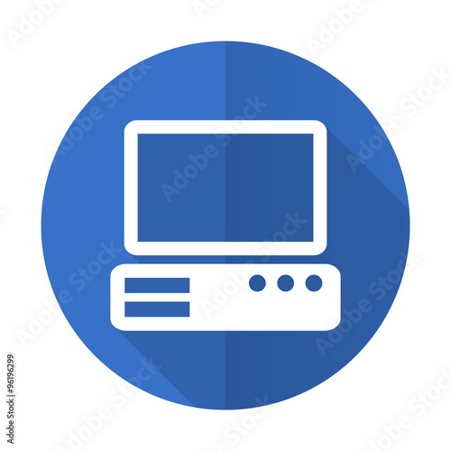 computer blue flat desgn icon with shadow on white background