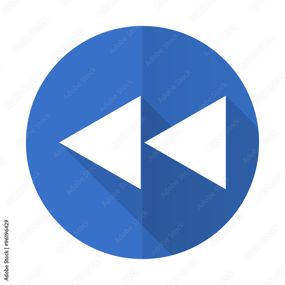 rewind blue flat desgn icon with shadow on white background rewind blue flat desgn icon with shadow on white background
