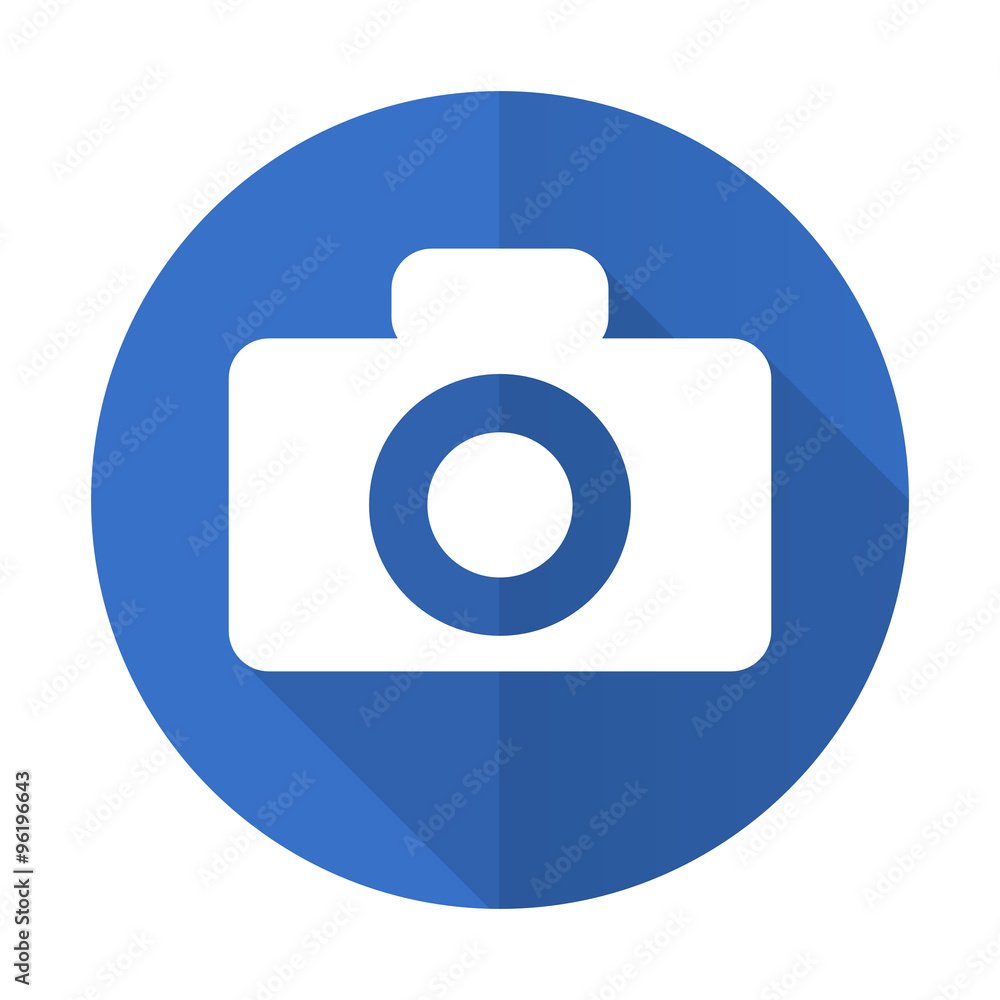 camera blue flat desgn icon with shadow on white background camera blue flat desgn icon with shadow on white background