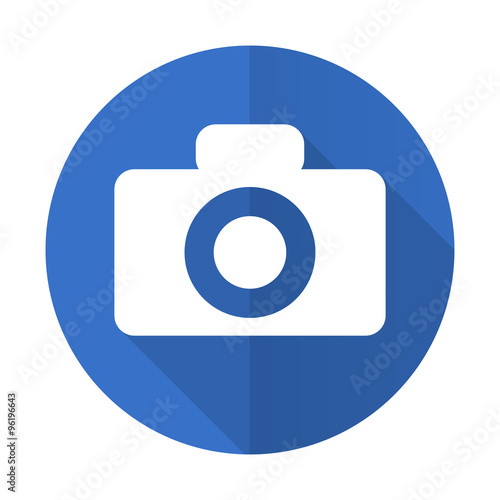 camera blue flat desgn icon with shadow on white background