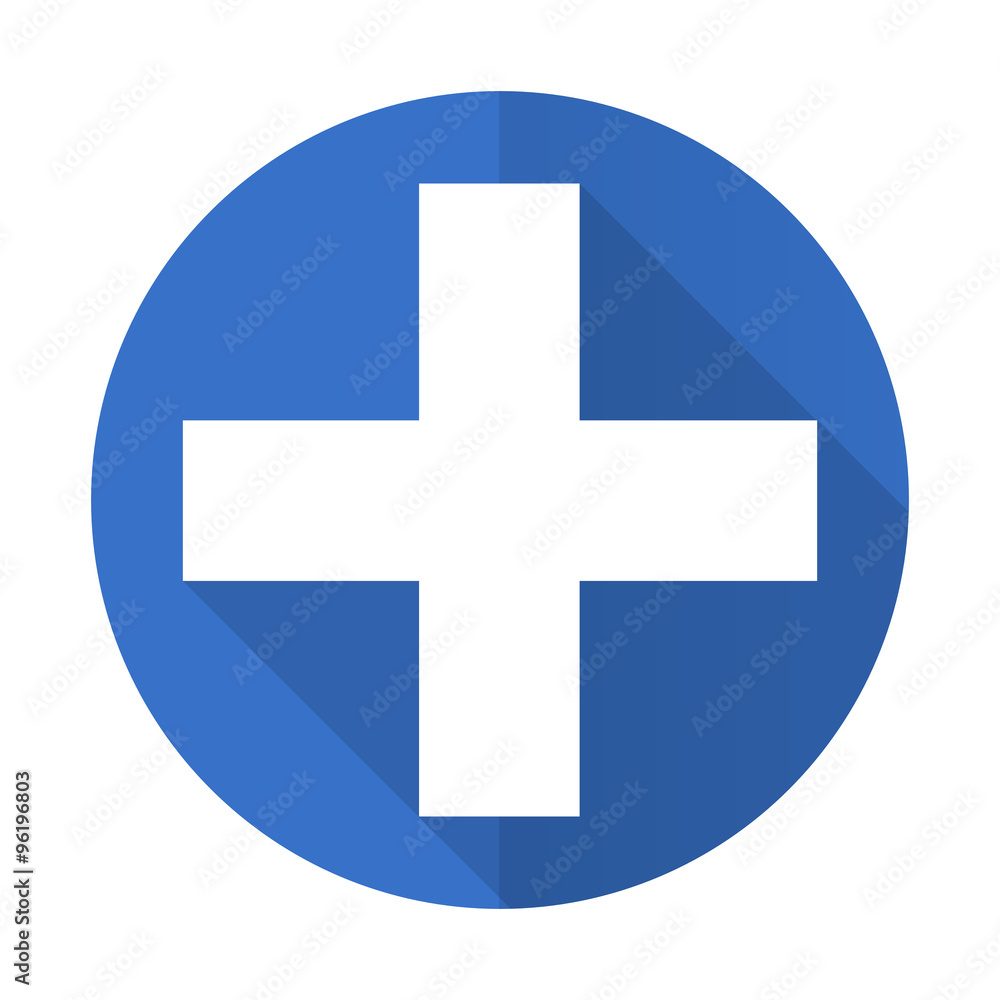 plus blue flat desgn icon with shadow on white background plus blue flat desgn icon with shadow on white background