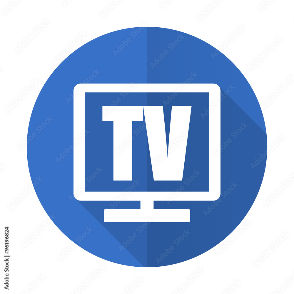 tv blue flat desgn icon with shadow on white background tv blue flat desgn icon with shadow on white background