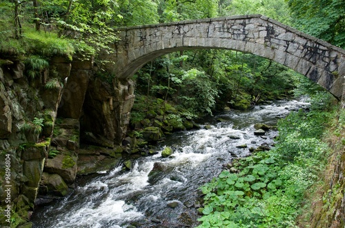Granit bridge in valley river Bode at Harz mountains, Germany
