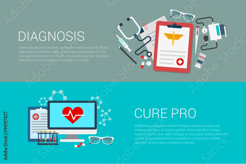 Flat vector banner medicine medical lab diagnosis cure pro