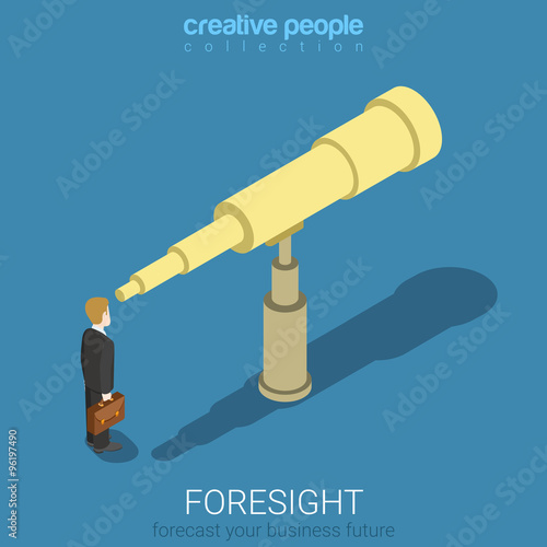 Flat 3d isometric vector foresight forecast look future business photo