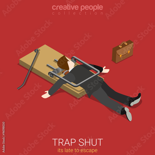 Business lifestyle fall into trap shut flat 3d isometric vector