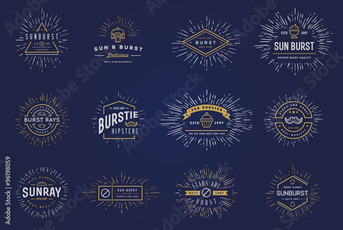 Sun burst vintage shapes collection set of sun ray frames retro vector design elements