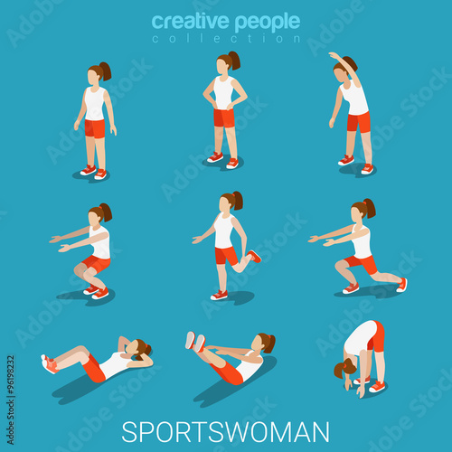 Sportswomen outdoor sport exercise female flat isometric vector