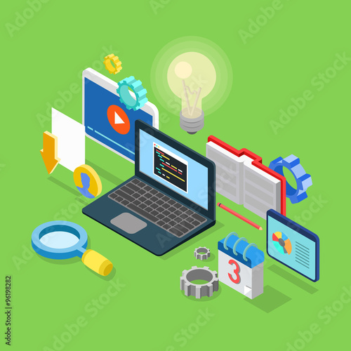 Application software coding development code 3d isometric vector