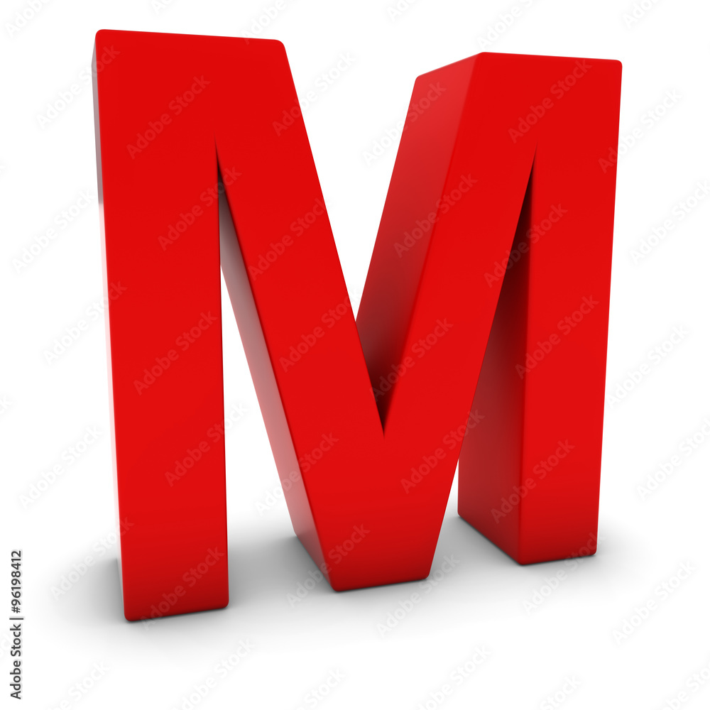 Red 3D Uppercase Letter M Isolated on white with shadows Red 3D Uppercase Letter M Isolated on white with shadows