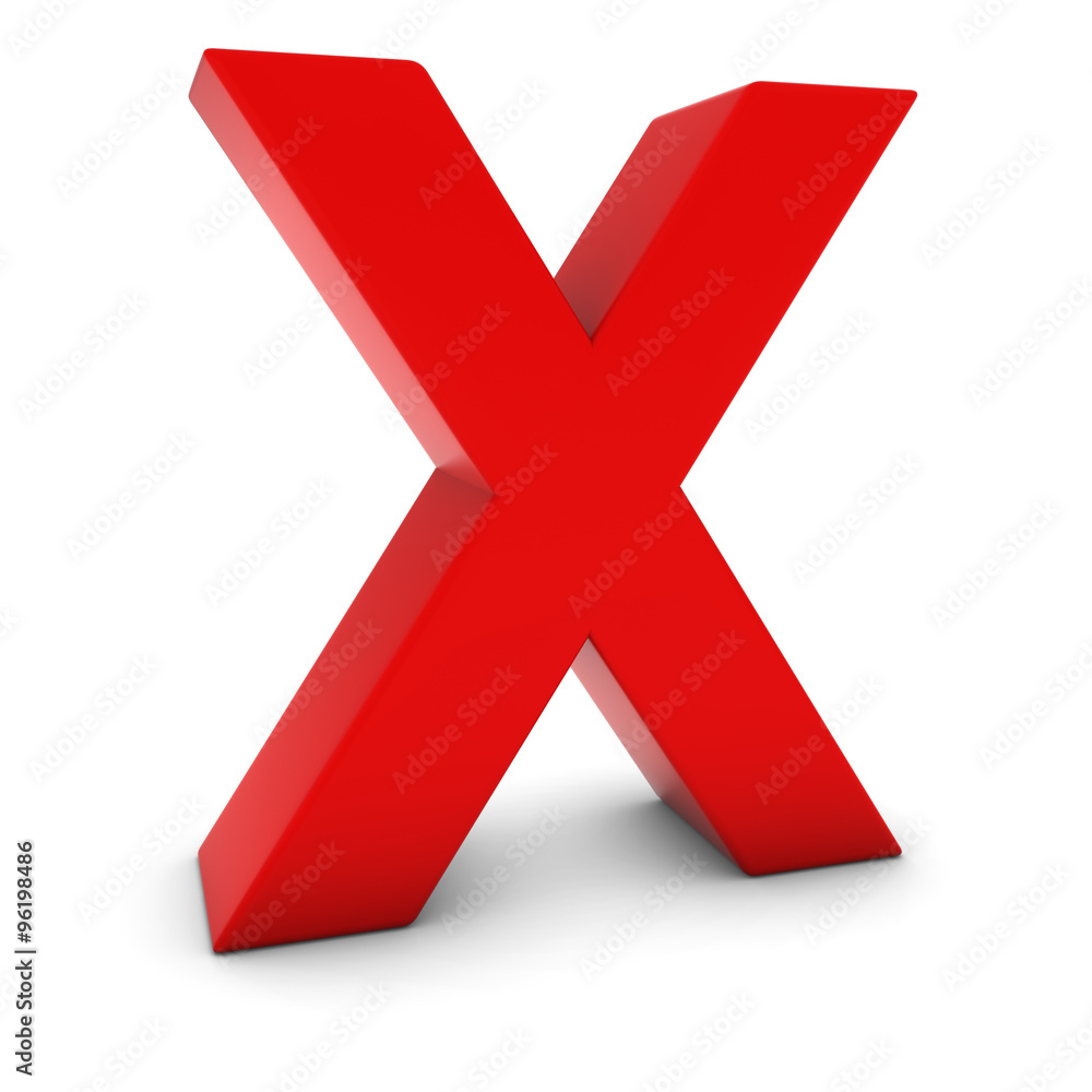 Red 3D Uppercase Letter X Isolated on white with shadows Red 3D Uppercase Letter X Isolated on white with shadows