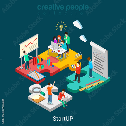 StartUP puzzle solution idea research team business 3d vector