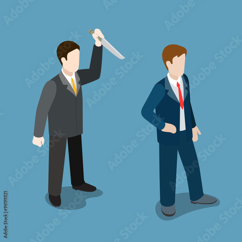 Fotografering Businessman attacks knife meanness trick flat isometric vector