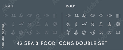 Set of Thin and Bold Vector Sea Food Elements and Sea Signs Illustration can be used as Logo or Icon in premium quality