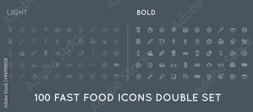 Set of Thin and Bold Vector Fastfood Fast Food Elements Icons and Equipment as Illustration can be used as Logo or Icon in premium quality