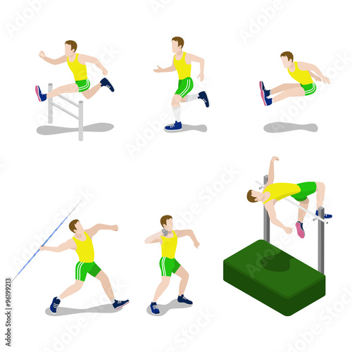 Sportsman male exercise athlete outdoor flat 3d isometric vector