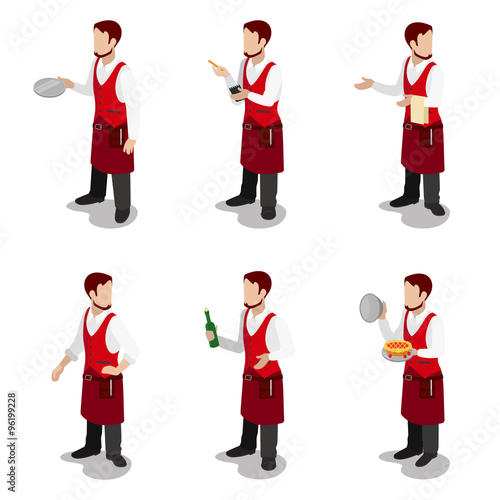 Male cook waiter sommelier restaurant flat 3d isometric vector