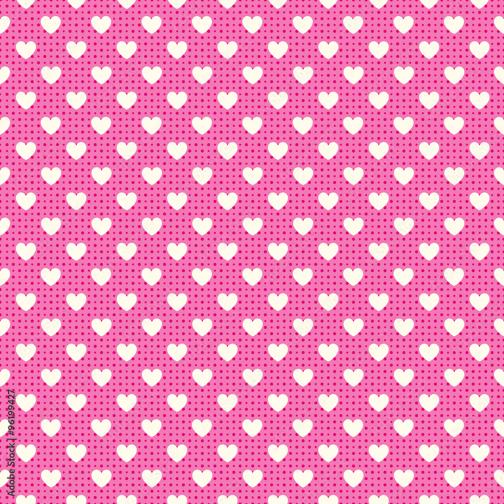 Heart shape seamless pattern. Pink and white colors