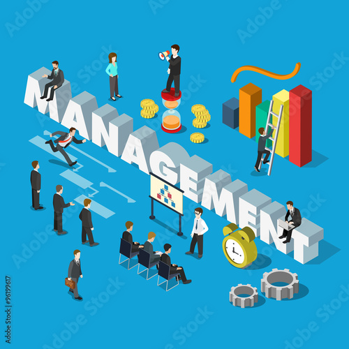 Management word businessmen corporate flat 3d isometric vector