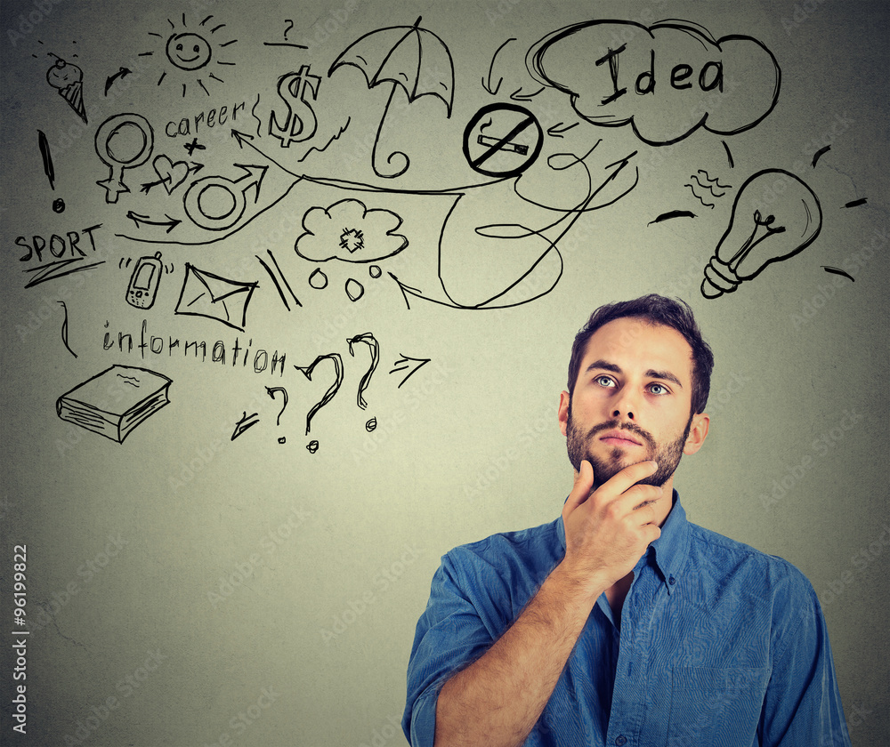 man thinking dreaming has many ideas looking up man thinking dreaming has many ideas looking up