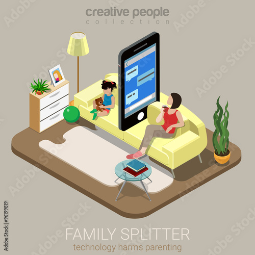 Family splitter social parenting internet flat vector isometric