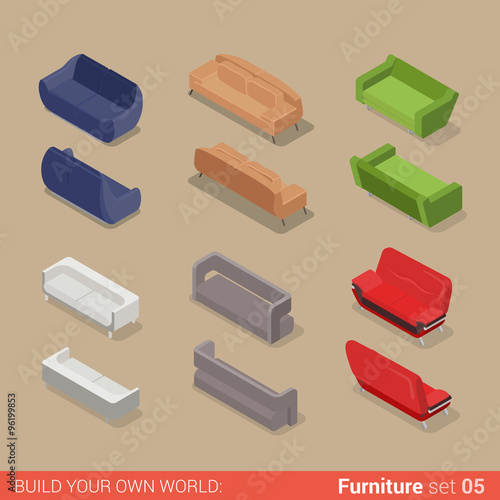 Sofa seat couch divan flat vector isometric furniture