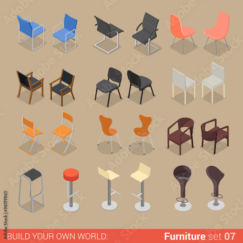 Home bar chair seat armchair flat vector isometric furniture