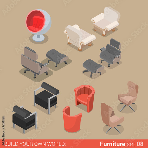 Home living room chair armchair flat vector isometric furniture