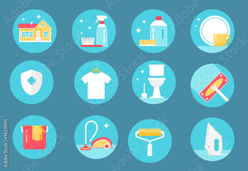 Home Cleaning Service, Agents and Tools Icons. Flat Design