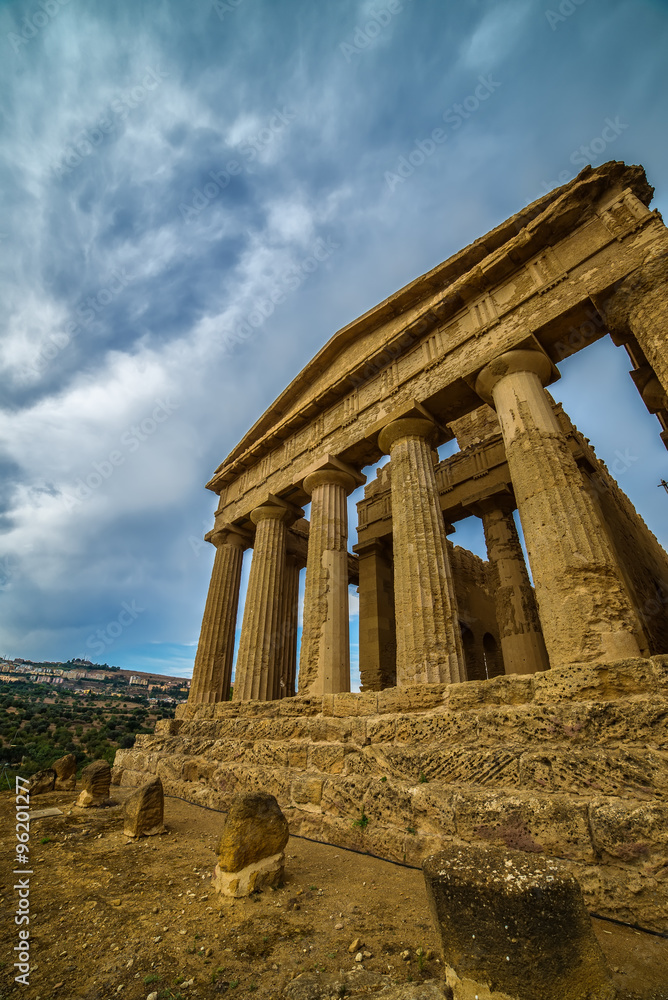 Fototapeta premium Agrigento, Sicily island in Italy. Famous Valle dei Templi, UNESCO World Heritage Site. Greek temple - remains of the Temple of Concordia.