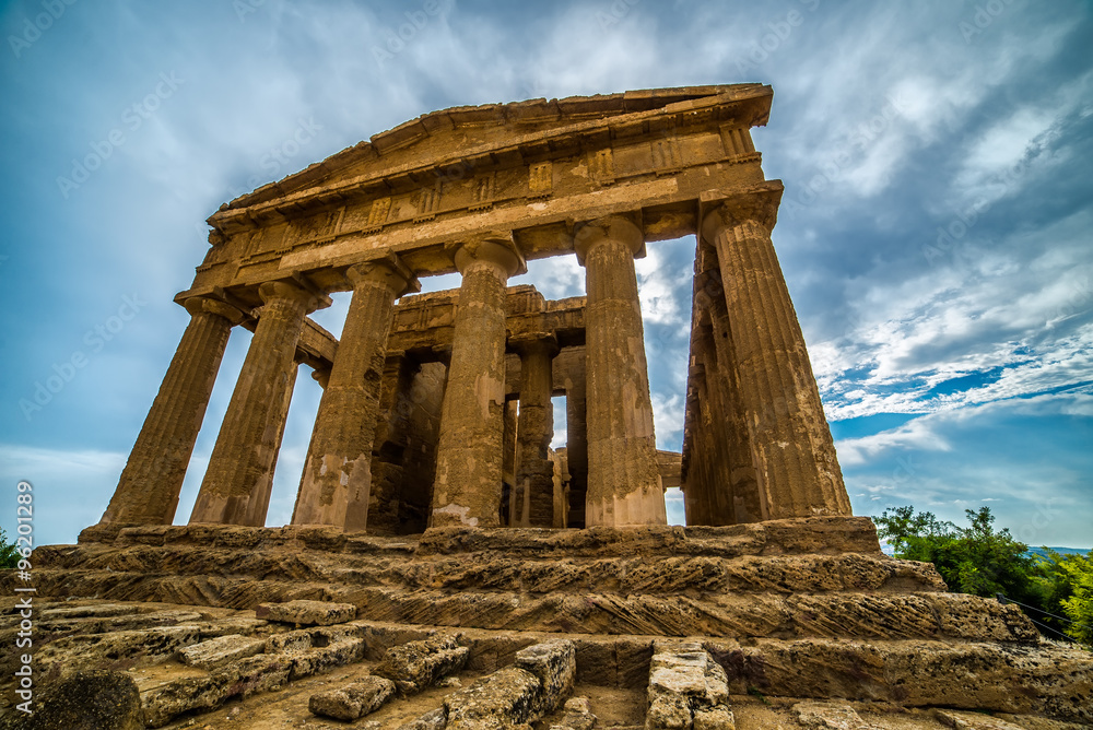 Fototapeta premium Agrigento, Sicily island in Italy. Famous Valle dei Templi, UNESCO World Heritage Site. Greek temple - remains of the Temple of Concordia.