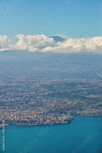 Aerial view of Catania, Sicily and the Etna Volcano