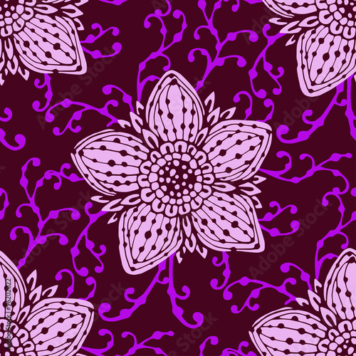 Seamless pattern with hand drawn flowers and floral elements.